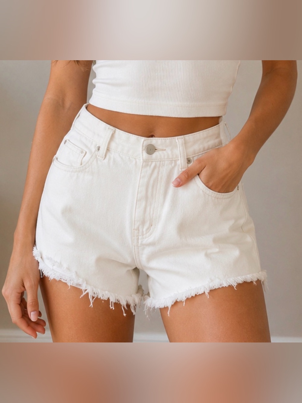 Hayden White Frayed Distressed Shorts